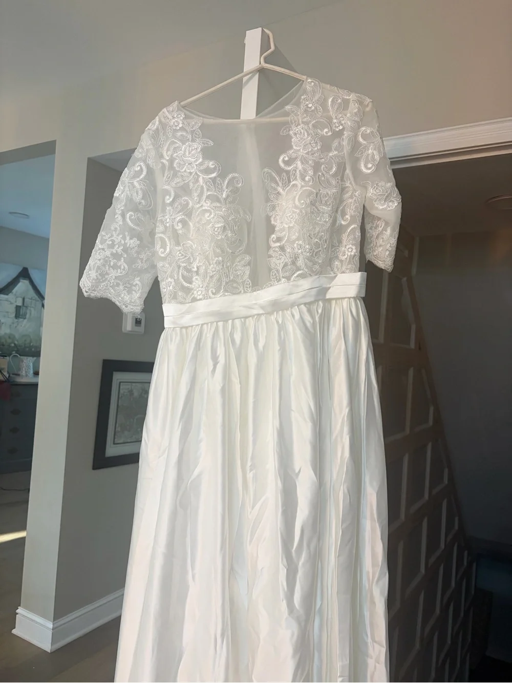 White Lace Bodice Kids Dress with Satin Skirt